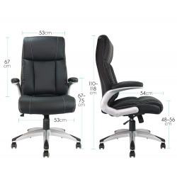 Fauteuil Bureau Confortable, Accoudoirs Relevables, Simili Cuir Noir