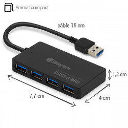 Hub USB 3.0 4 Ports grande vitesse 5 Gbps compact avec câble 15 cm