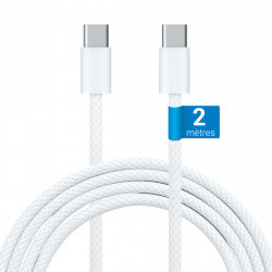 Câble USB-C USB-C 3.1 60W Nylon tressé, mâle mâle, 2,00m Blanc