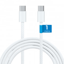 Câble USB-C USB-C 3.1 60W Nylon tressé, mâle mâle, 1,00m Blanc