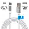 Câble USB-C 3.1 USB-A Nylon tressé, 20W 1A, mâle mâle, 1,00m Blanc