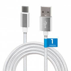Câble USB-C 3.1 USB-A Nylon tressé, 20W 1A, mâle mâle, 1,00m Blanc