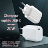 Chargeur USB C 20W, Chargeur secteur Rapide Sécurisé, Blanc