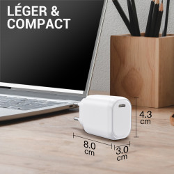 Chargeur USB C 20W, Chargeur secteur Rapide Sécurisé, Blanc