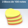 300 notes adhésives repositionnables en forme de coeur et multicolores