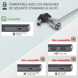 Câble Antivol Ordinateur haute sécurité verrou à clé, Longueur 2,00m