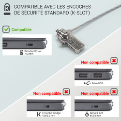 Câble Antivol pour Ordinateur verrouillage à code, Longueur 1,10m