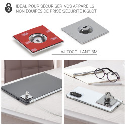 Plaque d'ancrage Adhésive PC Carré Chromé Slot Std pour Câble antivol