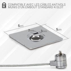 Plaque d'ancrage Adhésive PC Carré Chromé Slot Std pour Câble antivol