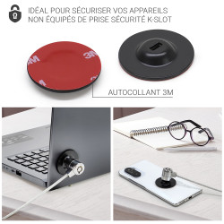 Plaque d'ancrage Adhésive PC Ronde Noir Slot Std pour Câble antivol