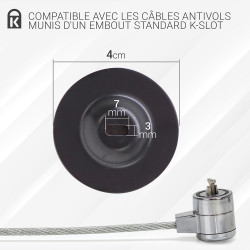 Plaque d'ancrage Adhésive PC Ronde Noir Slot Std pour Câble antivol