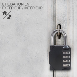 Cadenas à code 4 chiffres Anse 6mm acier trempé et corps zinc Noir