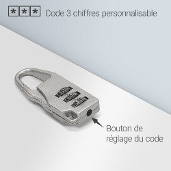 Mini cadenas à code 3 chiffres, mousqueton alliage zinc argenté