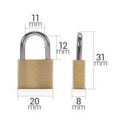 Lot 2 Mini cadenas à clés en laiton et acier trempé anse diam 2,7mm