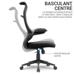 Fauteuil de bureau ergonomique tissu noir, dossier haut respirant