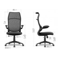 Fauteuil de bureau ergonomique tissu noir, dossier haut respirant