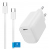 Chargeur complet, Prise rapide USB C 20W + Câble USB-C nylon 2m Blanc