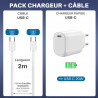 Chargeur complet, Prise rapide USB C 20W + Câble USB-C nylon 2m Blanc