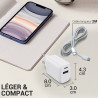 Chargeur Rapide 30W double USB C +USB avec Câble USB-C nylon 2m Blanc