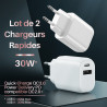 lot de 2 chargeurs rapide usb-c et usb-a pour téléphone, tablette et pc
