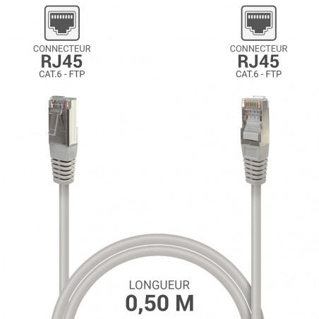 Câble réseau RJ45 Cat. 6 blindé FTP gris 0.50m