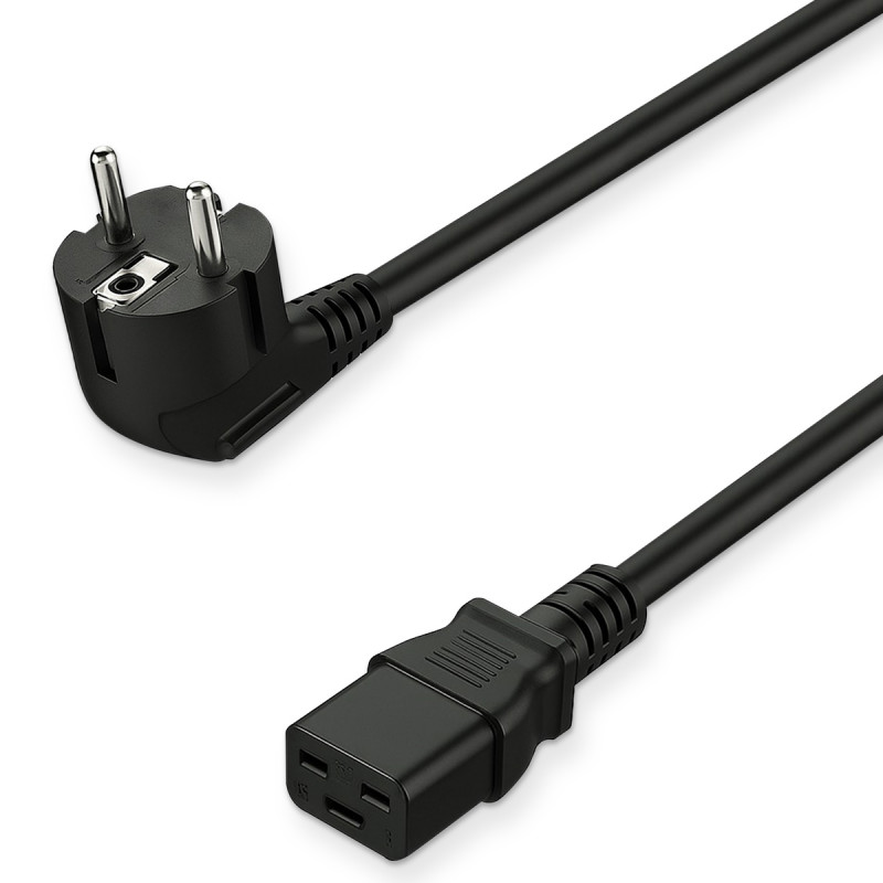 Good Connections Câble D'Alimentation 5m - Fiche Type E+F Coudée (CEE 7/7) Vers Prise C15 Appareils Chauds - 1mm² Noir