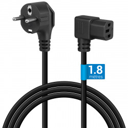 Câble d'alimentation 1,80m CEE 7/7 vers IEC C13 coudé, Noir