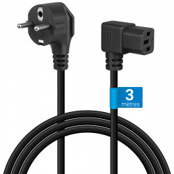 Câble d'alimentation 3m CEE 7/7 vers IEC C13 coudé, Noir
