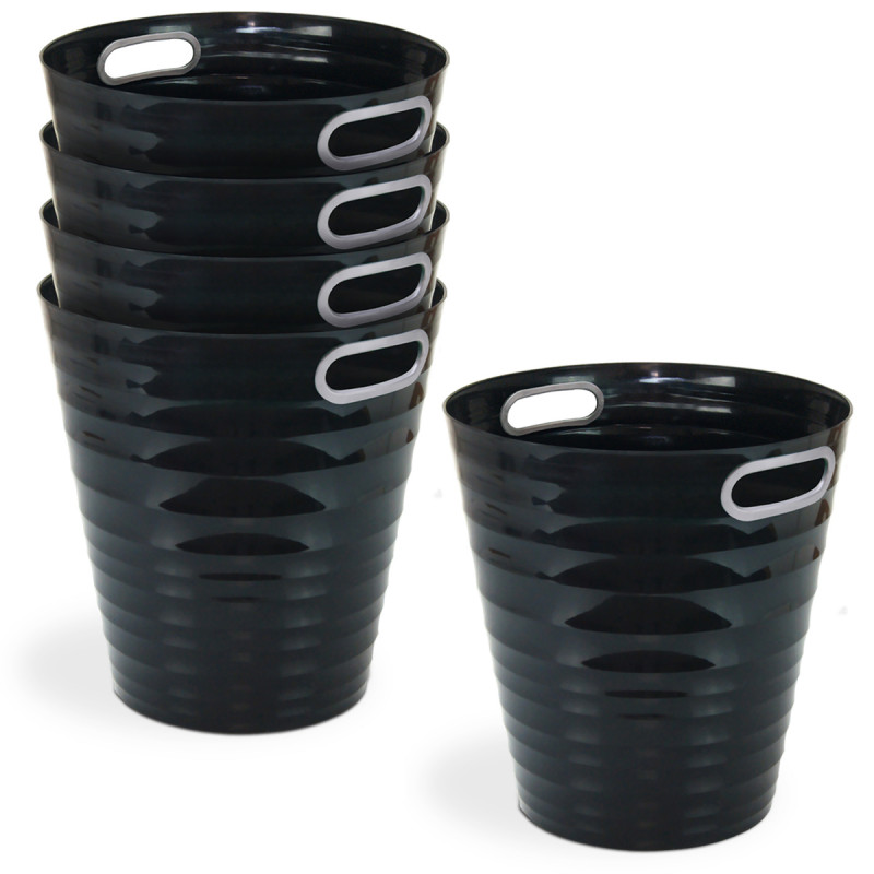 Lot de 5 Corbeilles à papier design, rondes en plastique Noir - 12,5L
