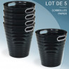 Lot de 5 Corbeilles à papier design, rondes en plastique Noir - 12,5L