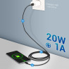 Câble USB-C 3.1 USB-A Nylon tressé, 20W 1A, mâle mâle, 2,00m Noir