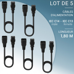 Lot de 5 Rallonges alimentation C14 - C13 mâle femelle Noir - 1,80m 