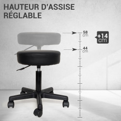 Tabouret de Travail à Roulettes, Pivotant, Hauteur réglable 44-58 cm