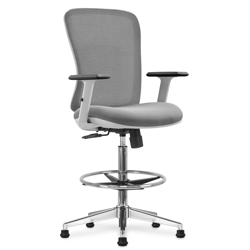 Chaise haute bureau gris, accoudoirs, roulettes ou pieds fixes