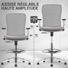 Chaise haute bureau gris, accoudoirs, roulettes ou pieds fixes
