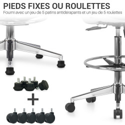 Chaise haute bureau gris, accoudoirs, roulettes ou pieds fixes