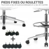 Chaise haute bureau gris, accoudoirs, roulettes ou pieds fixes