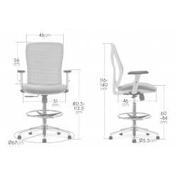Chaise haute bureau gris, accoudoirs, roulettes ou pieds fixes