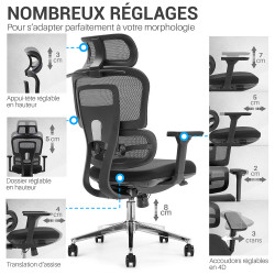 fauteuil de bureau ergonomique nombreux réglages