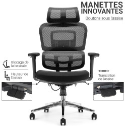 Fauteuil Bureau Ergonomique maille, soutien lombaire, appui-tête