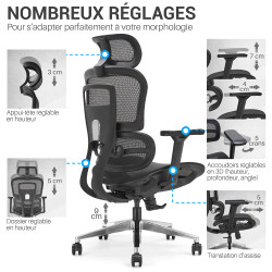 Fauteuil de Bureau Ergonomique - Mesh Respirant & Réglages Multiples
