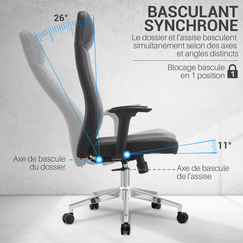 Fauteuil De Bureau Tropico Ergonomique Similicuir Noir MH - Confort Et Design Moderne