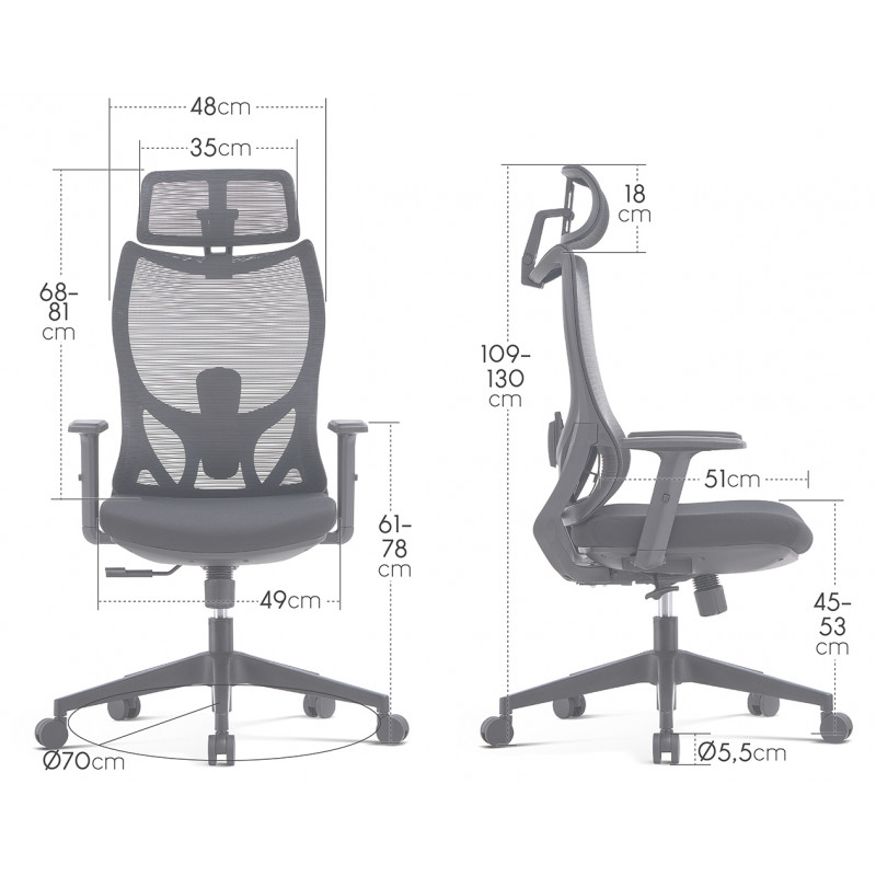 Chaise Bureau Ergonomique Milacyee - Dossier Filet Respirant, Accoudoirs Réglables, Soutien Lombaire - Noir