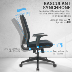 Fauteuil de bureau matelassé basculant synchrone avec hauteur d'assise réglable