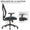 Chaise Bureau, avec Accoudoirs réglables, Bascuilant Synchrone - Noir