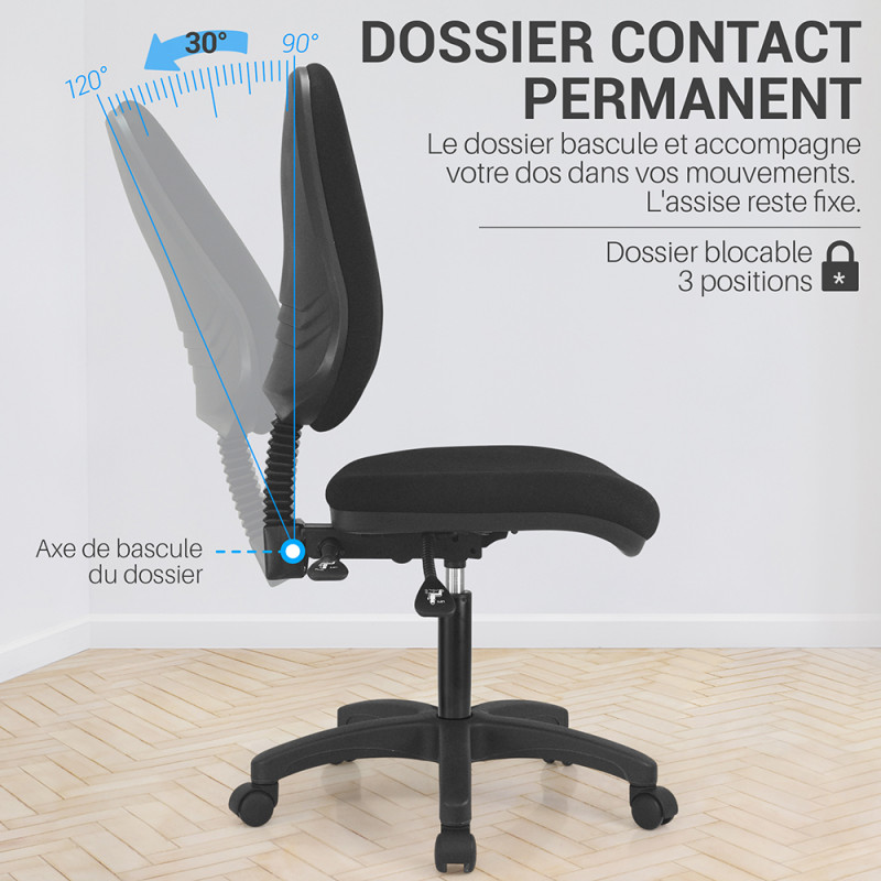 Chaise de Bureau Dossier et Assise Matelassés, Revêtement Tissu, Noir