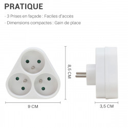 Lot de 3 multiprises 3 prises monoblocs triplites triangle blanc