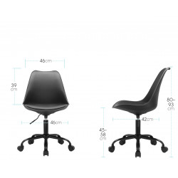 Chaise Bureau Scandinave à roulettes, hauteur réglable, Lot de 4 Noir