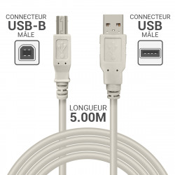 Câble imprimante USB-A mâle vers USB-B mâle 5,00 m Gris