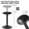 Tabouret Dynamique à Bascule- Assise ronde - Hauteur réglable - Noir 